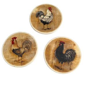 ROOSTER Coasters Set of 3 Farmhouse Country Living